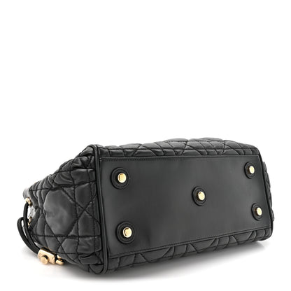 Christian Dior Lambskin Cannage Side Pocket Satchel Black 4 of 12