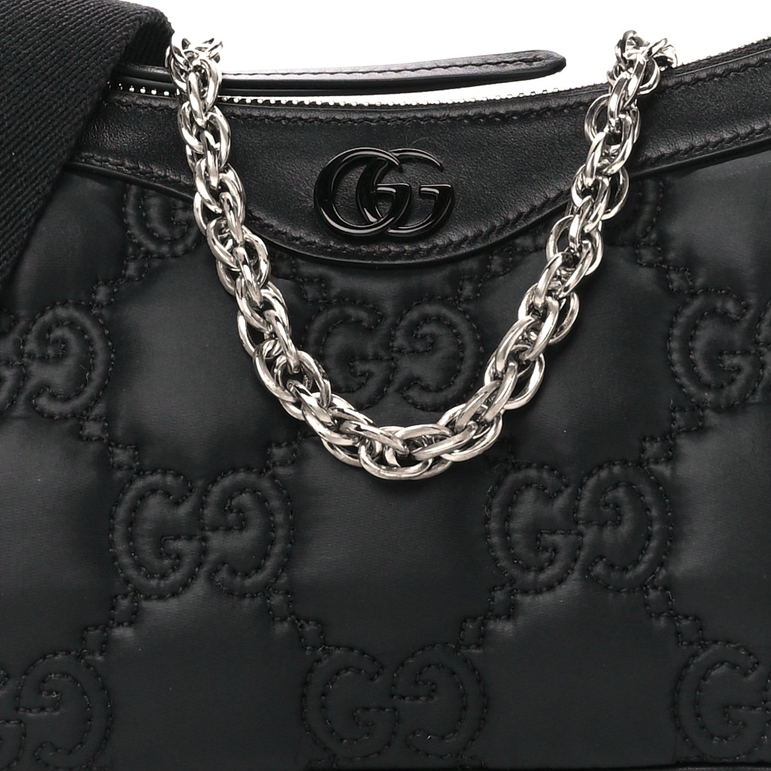 Gucci Nylon Calfskin Enamel GG Matelasse Chain Handbag Black 8 of 10