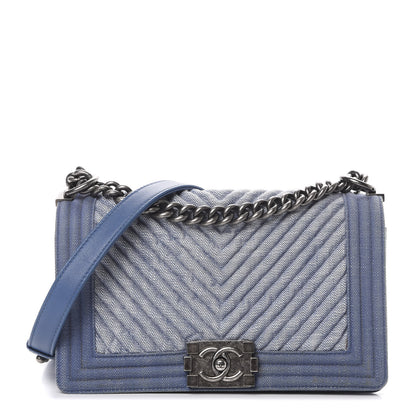 Chanel Denim Chevron Quilted Medium Boy Flap Blue 1 of 9