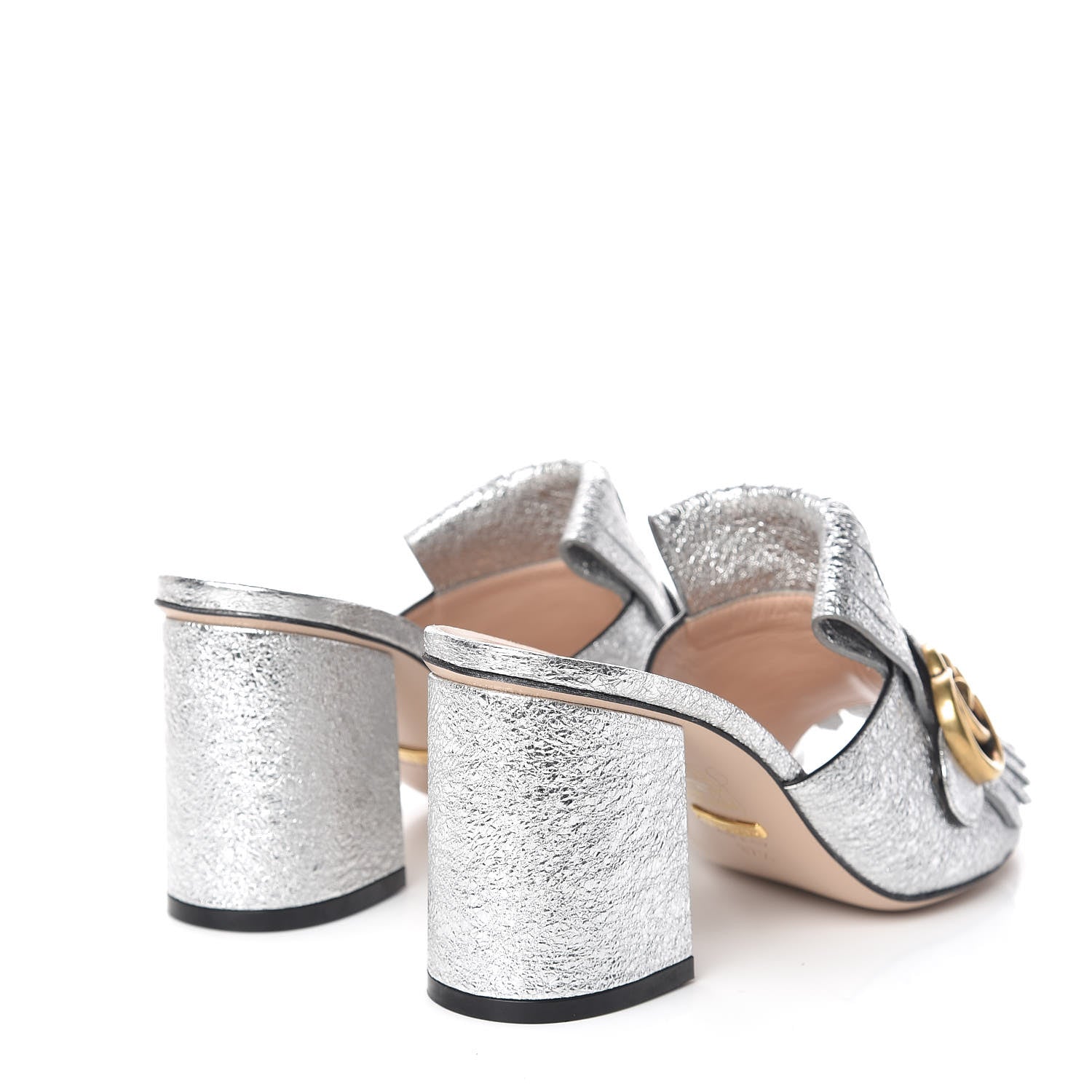 Gucci Galassia GG Marmont Fringe 75mm Slide Sandals 37.5 Argento 4 of 8