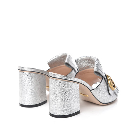 Gucci Galassia GG Marmont Fringe 75mm Slide Sandals 37.5 Argento 4 of 8