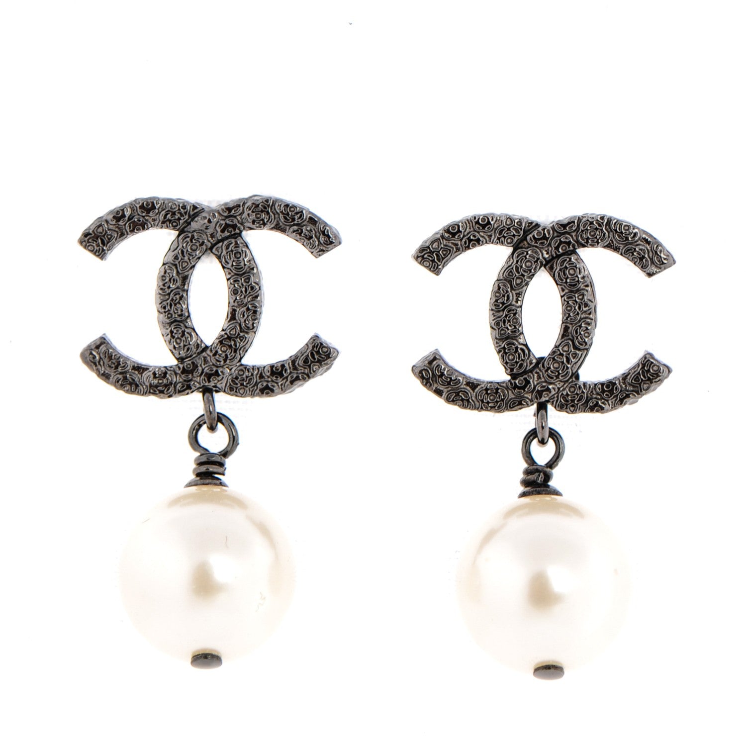 Chanel Ruthenium CC Pearl Drop Earrings 5 of 5