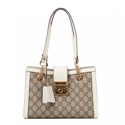 Gucci GG Supreme Monogram Moon Calfskin Small Padlock Tote Beige Ebony Mystic White 1 of 9