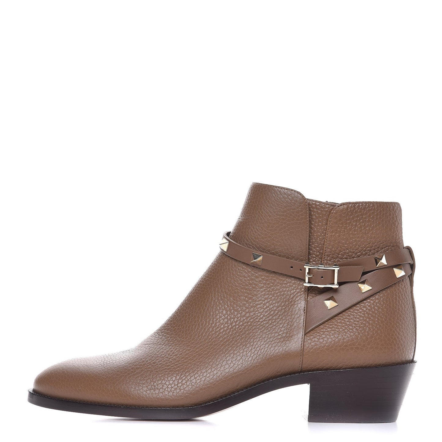 Grained Calfskin Rockstud Single Buckle 35mm Cowboy Ankle Boots 41 Nocciola