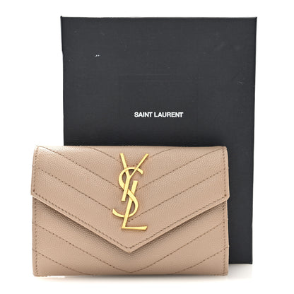 Saint Laurent Grain De Poudre Matelasse Chevron Small Monogram Envelope Wallet Dark Beige 7 of 7