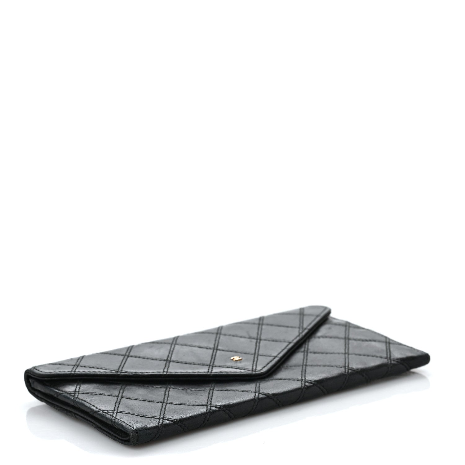 Chanel Lambskin Diamond Stitched Envelope Long Flap Wallet Black 4 of 11