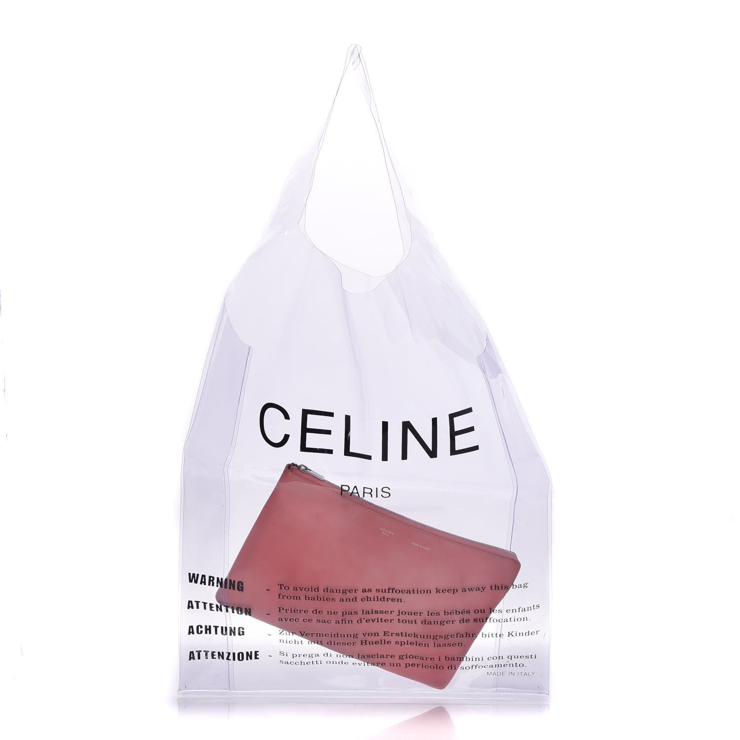 Celine Plastic Bag with Cloudy Lambskin Solo Zip Pouch Clutch Pink 1 of 12