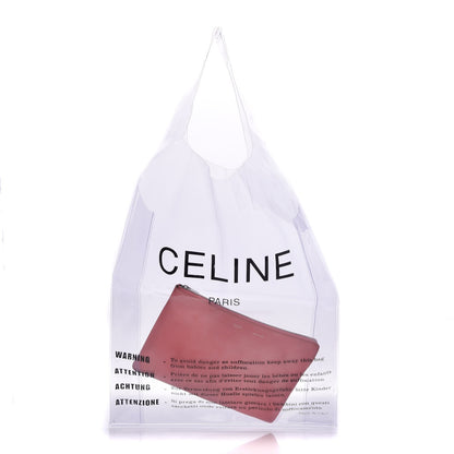 Celine Plastic Bag with Cloudy Lambskin Solo Zip Pouch Clutch Pink 1 of 12