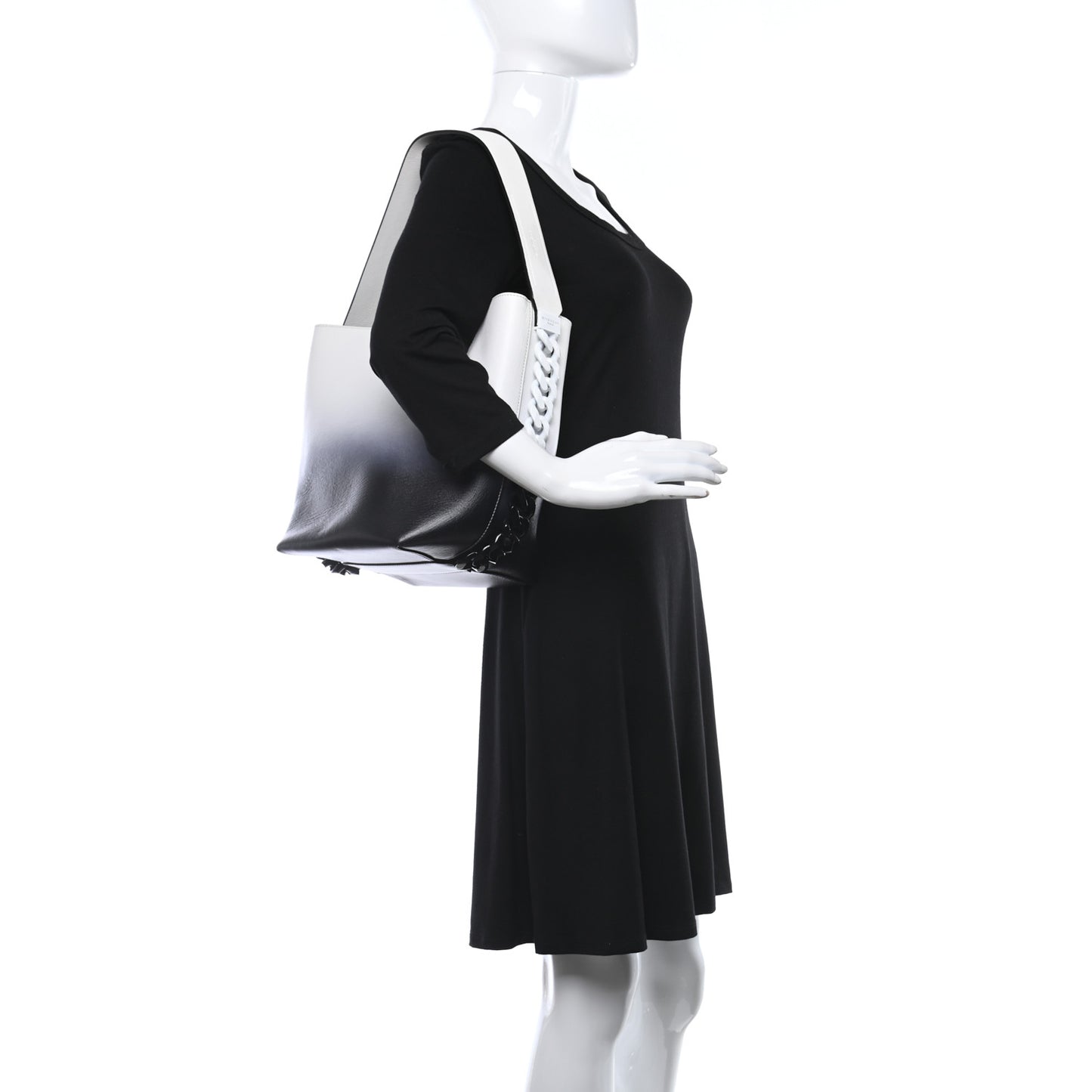 Calfskin Degrade Infinity Bucket Bag Black White