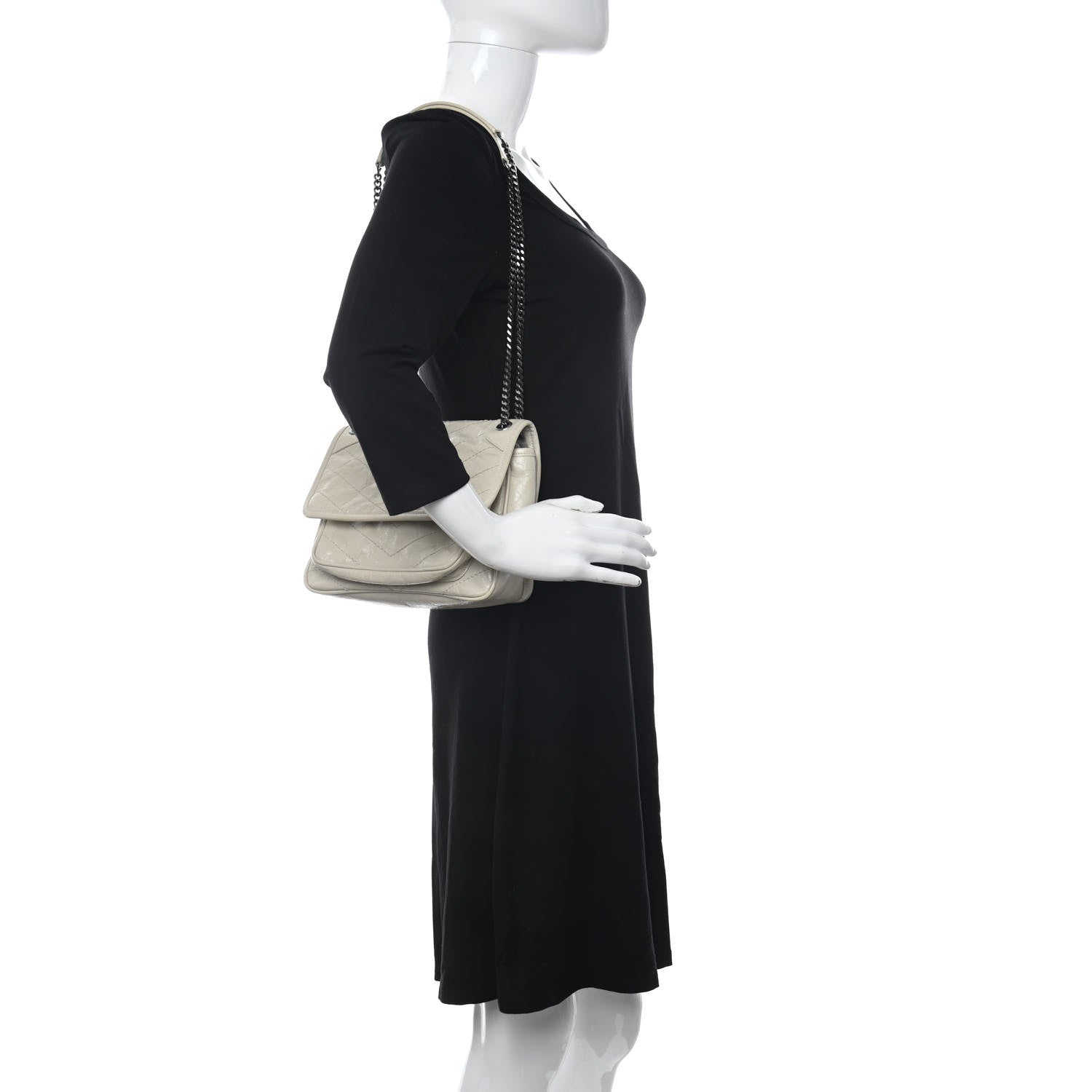 Saint Laurent Crinkled Calfskin Matelasse Monogram Baby Niki Chain Satchel Light Natural 3 of 14