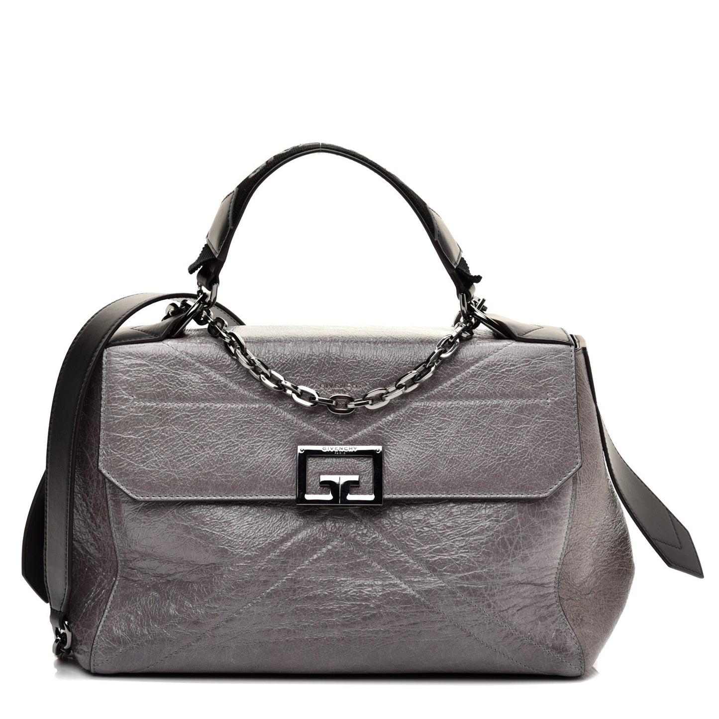 Creased Patent Calfskin Medium ID Flap Pearl Grey