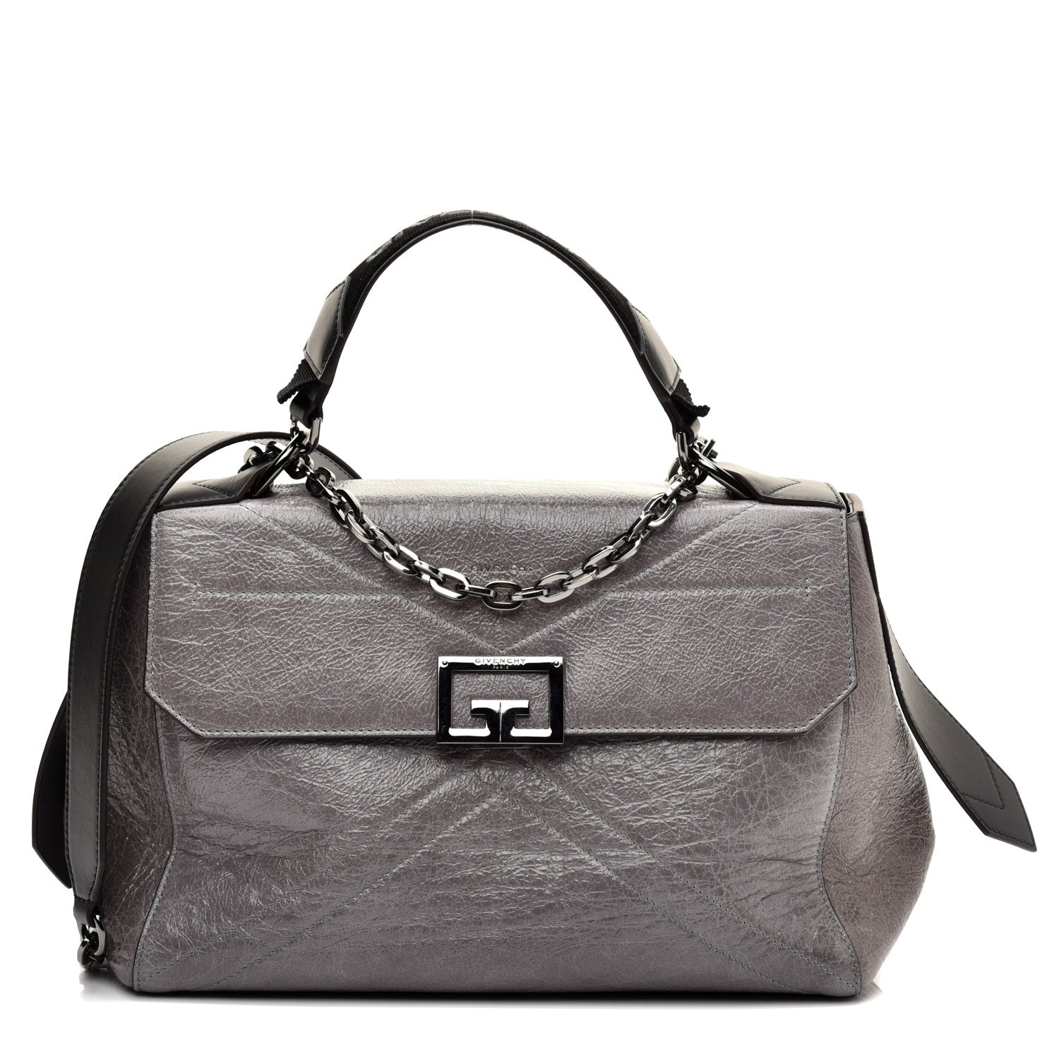 Givenchy Creased Patent Calfskin Medium ID Flap Pearl Grey 1 of 9