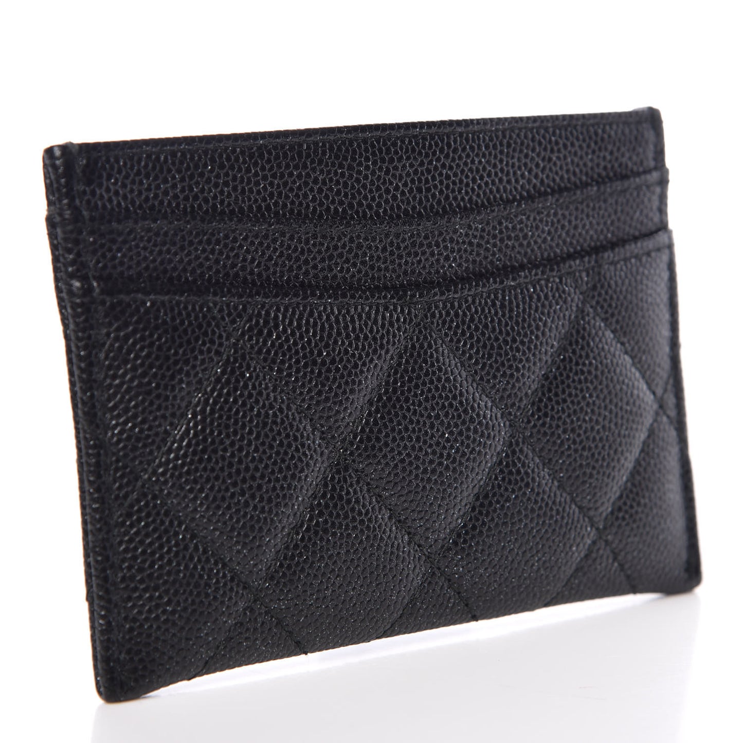 Iridescent Caviar Quilted Card Holder Black