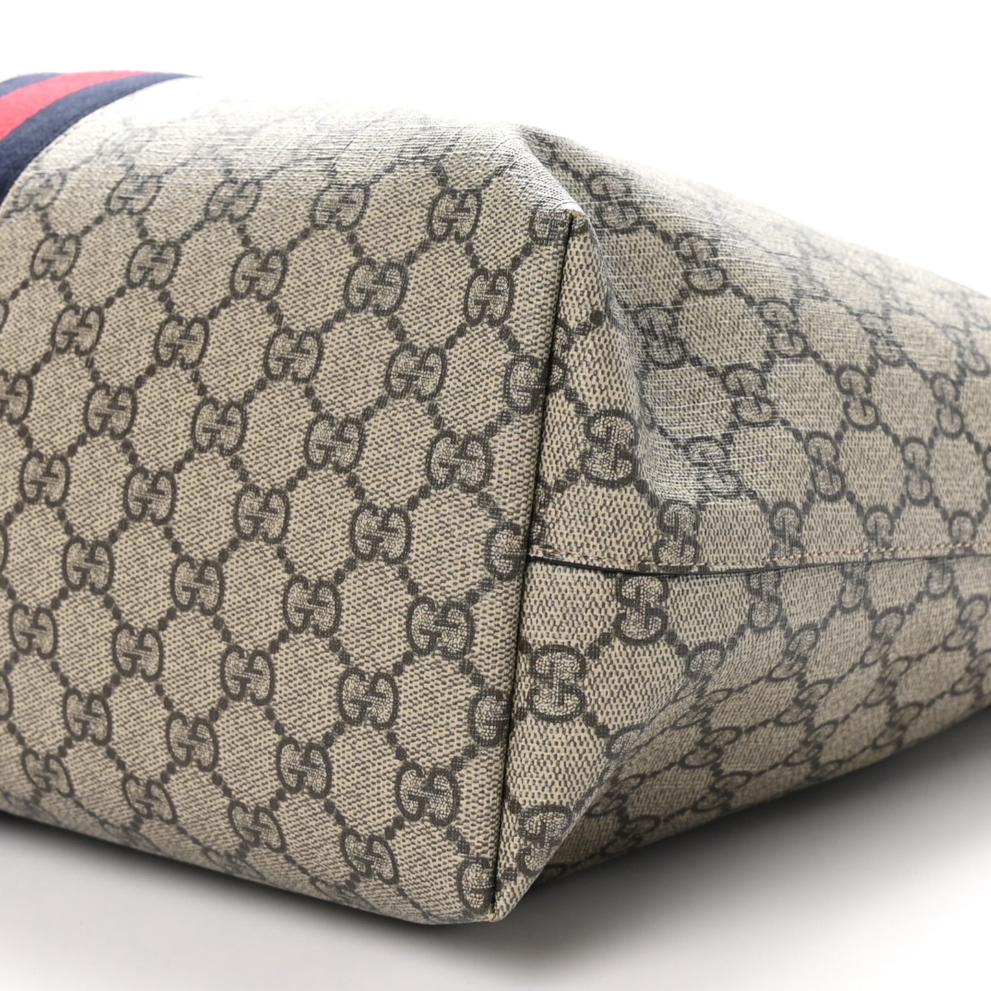 GG Supreme Monogram Textured Dollar Calfskin Web Medium Ophidia Shopping Tote Beige Ebony Mystic White