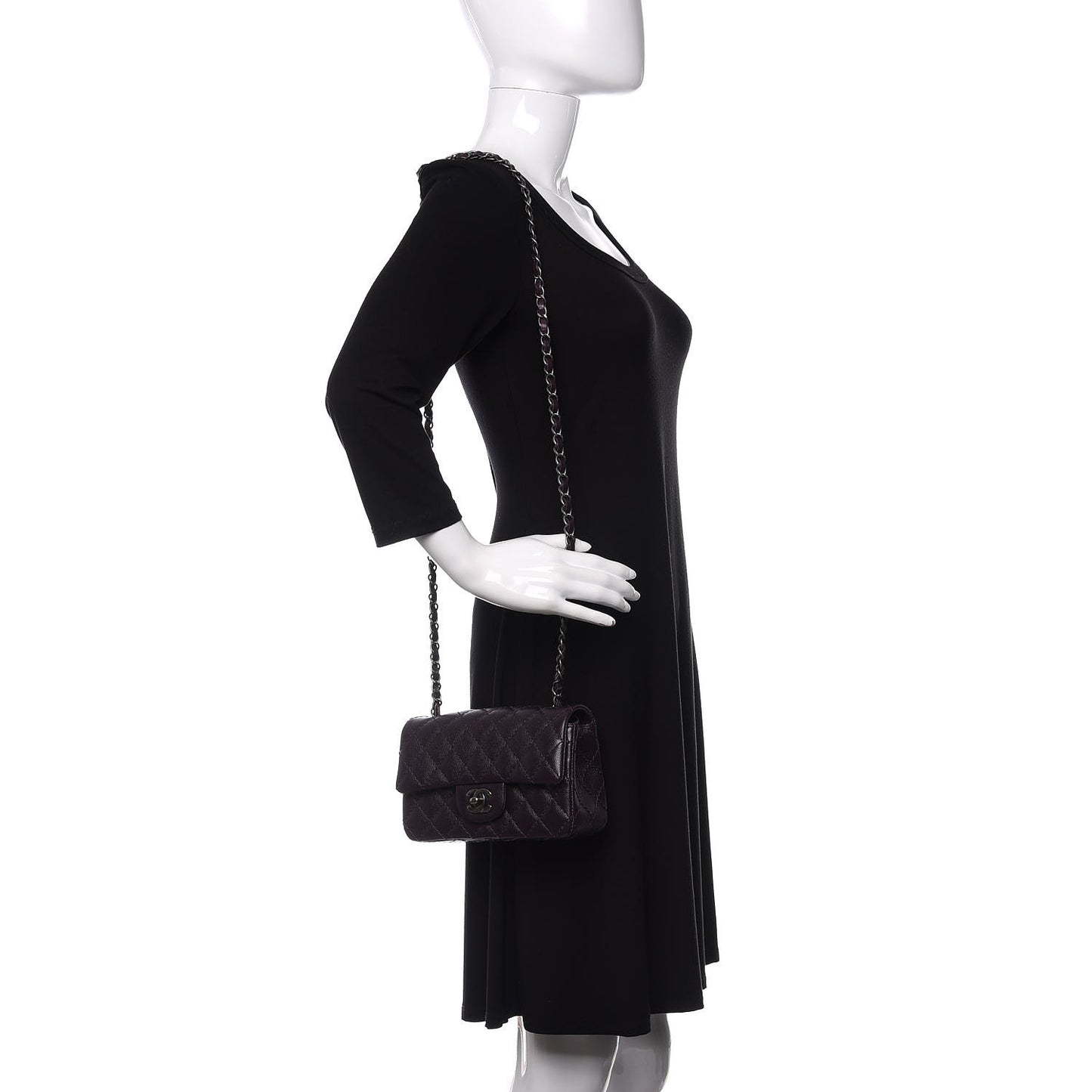Washed Caviar Quilted Mini Rectangular Flap Dark Purple