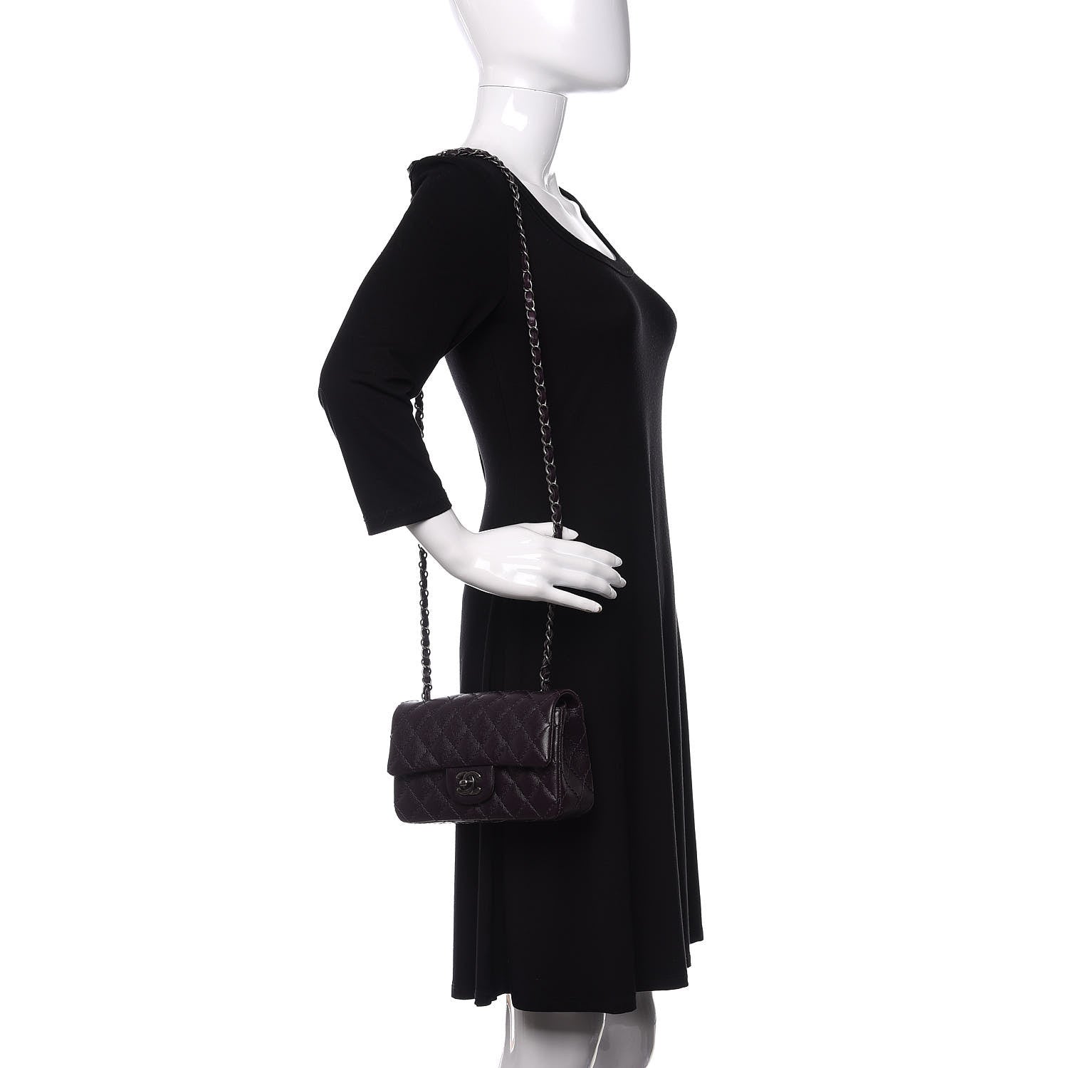 Chanel Washed Caviar Quilted Mini Rectangular Flap Dark Purple 2 of 11
