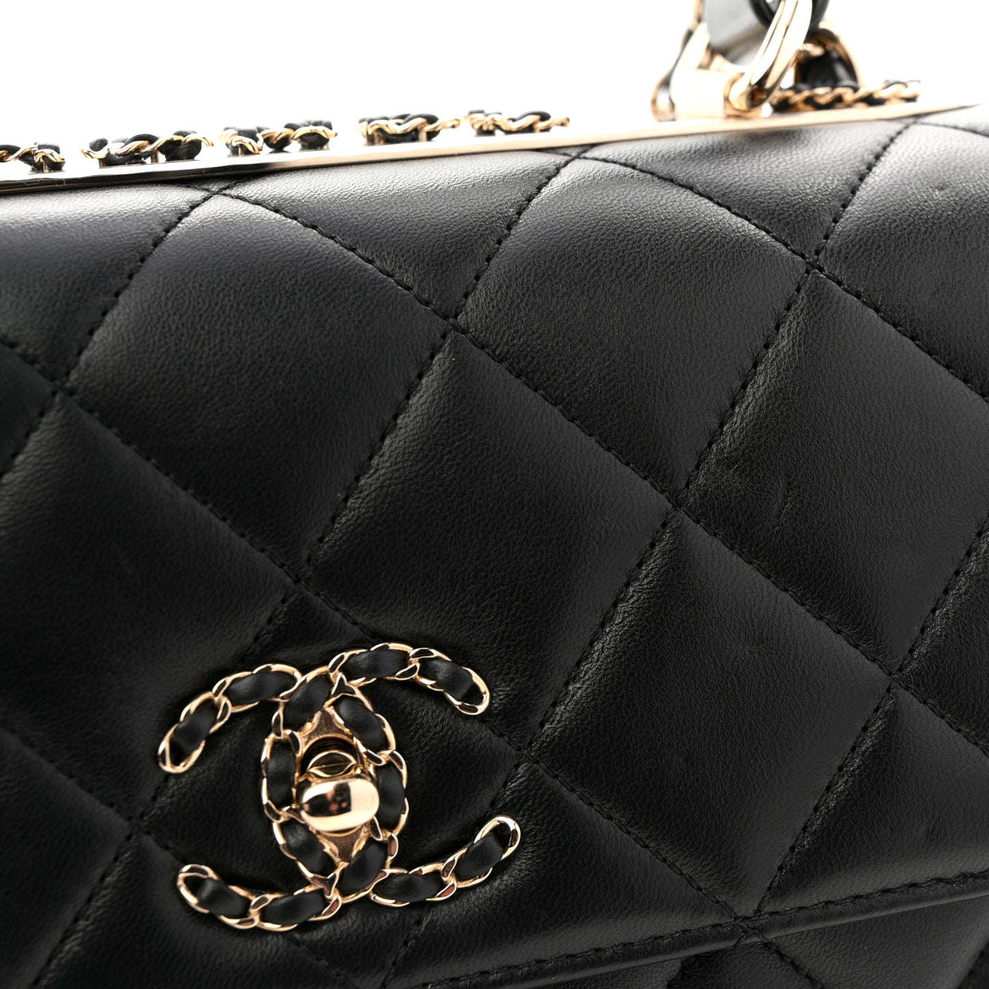 Lambskin Quilted Small Trendy CC Chain Dual Handle Flap Bag Black