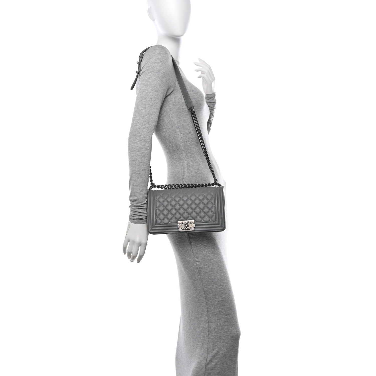 Chanel Calfskin Quilted Medium Boy Flap Grey 2 of 10