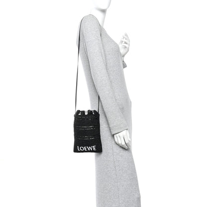 Loewe Raffia Logo Drawstring Pocket Crossbody Black 2 of 10