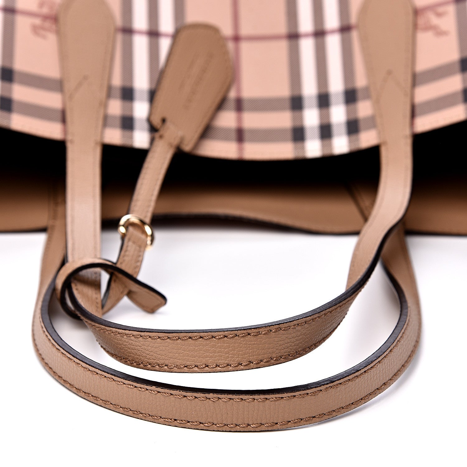 Burberry Grainy Calfskin Haymarket Check Medium Reversible Tote Mid Camel 15 of 17