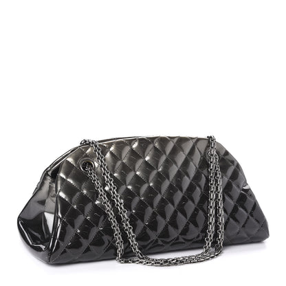 Chanel Metallic Patent Quilted Medium Just Mademoiselle Bowling Bag Silver Degrade 3 of 12