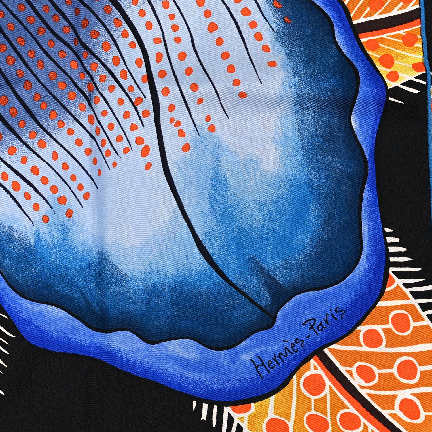 Hermes Silk Baobab Cat Scarf 90 Black Jaune Bleu 2 of 3