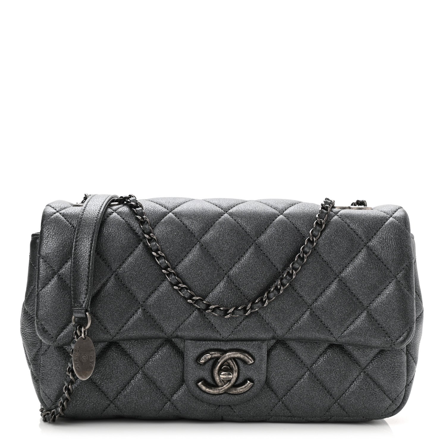 Chanel Metallic Calfskin Quilted Medium CC Eyelet Flap Dark Silver 1 of 11