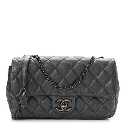 Chanel Metallic Calfskin Quilted Medium CC Eyelet Flap Dark Silver 1 of 11