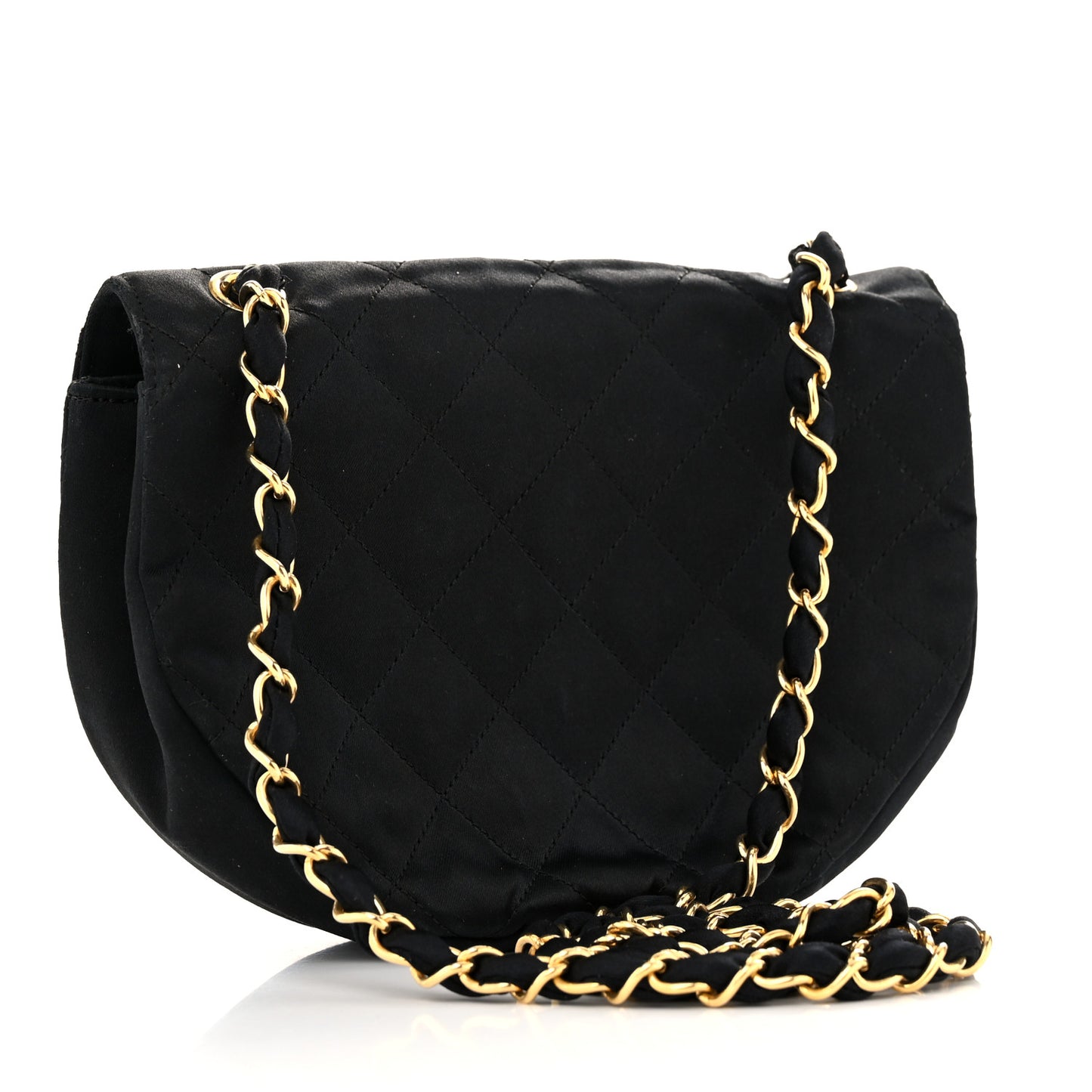 Satin Quilted Half Moon Flap Black