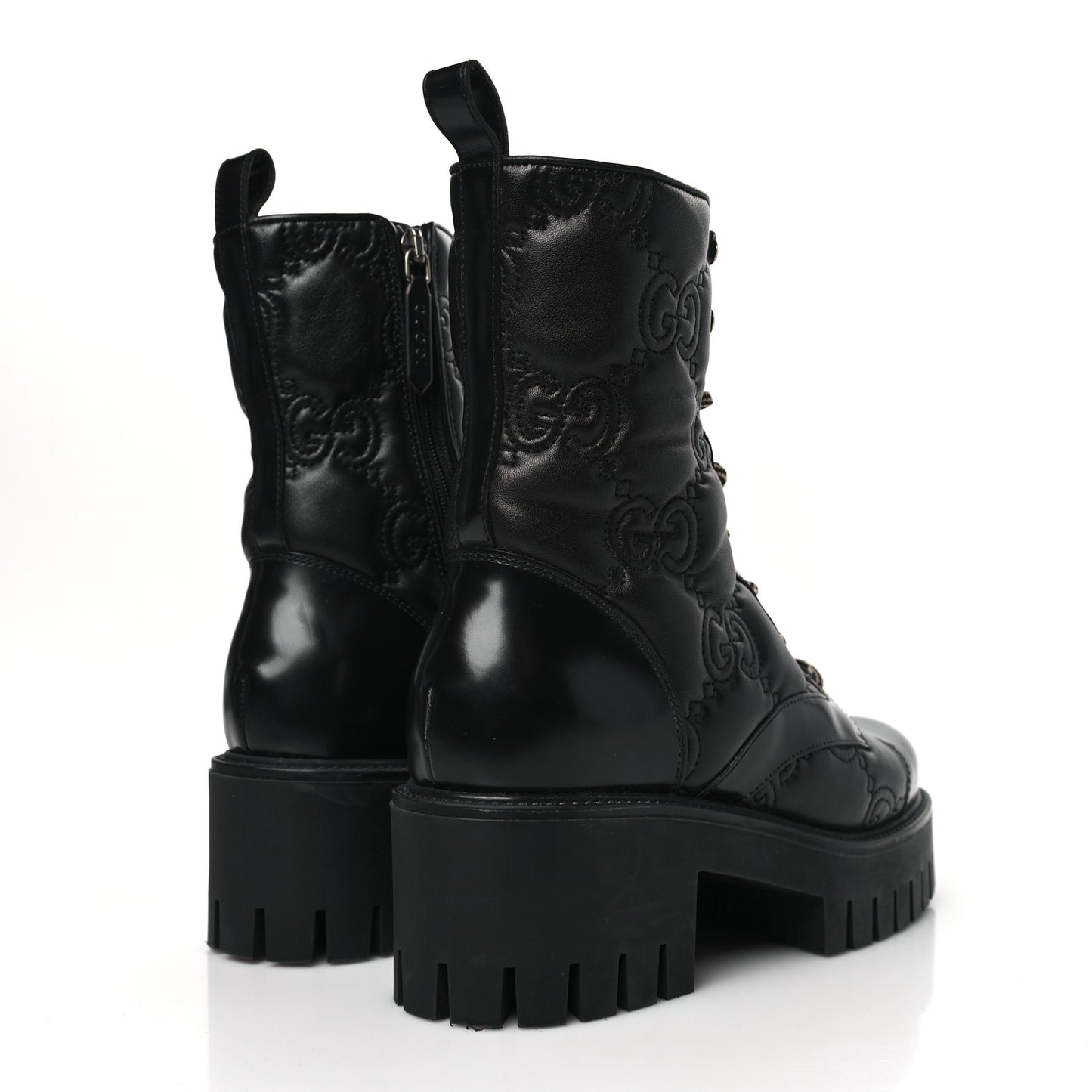 Cordovan Lux Nappa GG Matelasse Lace Up 60mm Combat Boots 37 Black