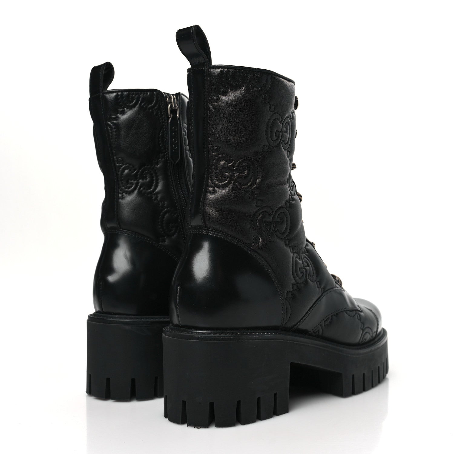Gucci Cordovan Lux Nappa GG Matelasse Lace Up 60mm Combat Boots 37 Black 4 of 8