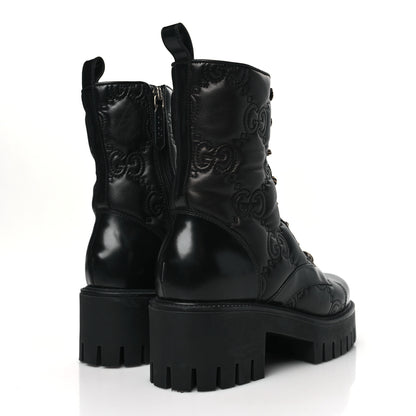 Gucci Cordovan Lux Nappa GG Matelasse Lace Up 60mm Combat Boots 37 Black 4 of 8