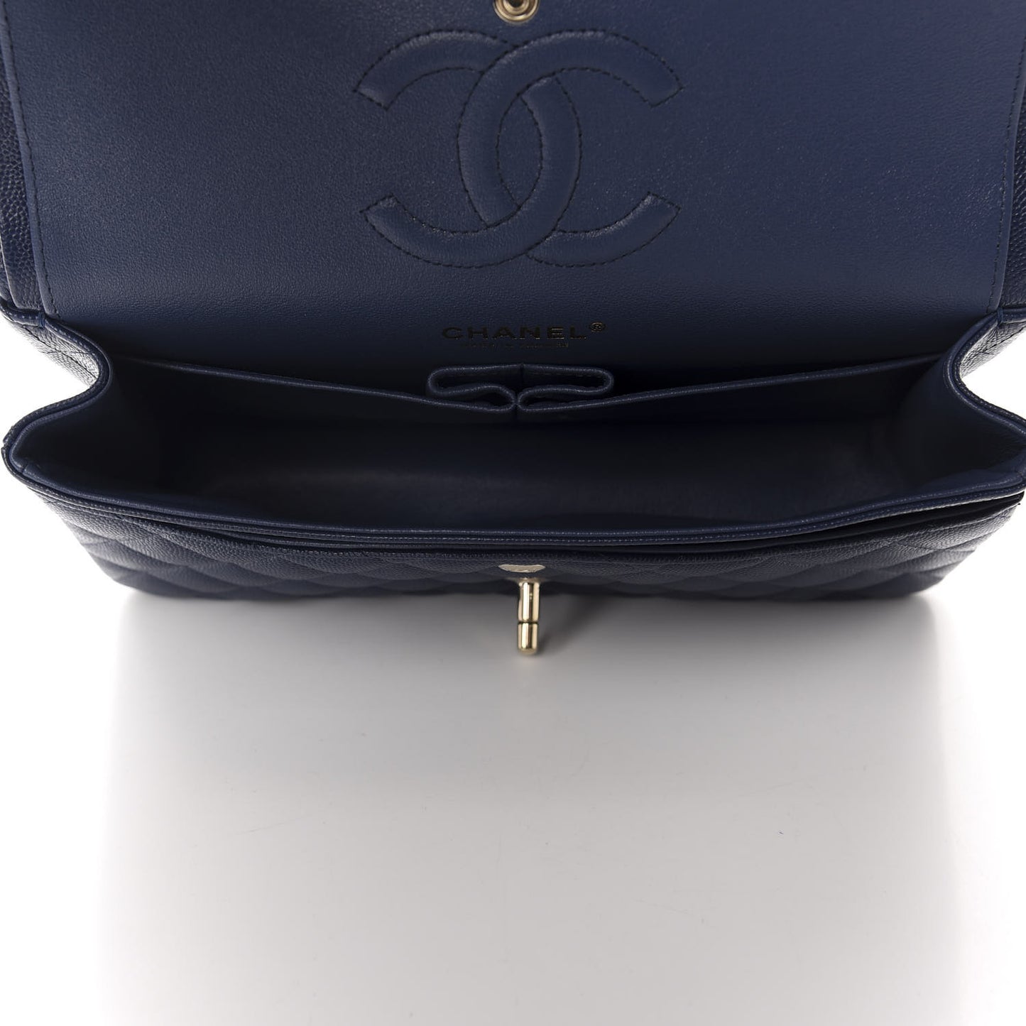 Caviar Quilted Medium Double Flap Navy