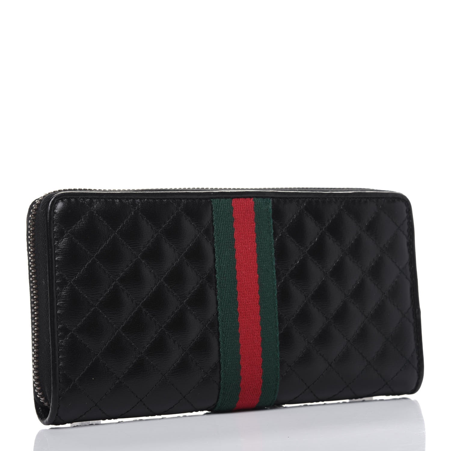 Gucci Calfskin Web Trapuntata GG Zip Around Wallet Black 3 of 11