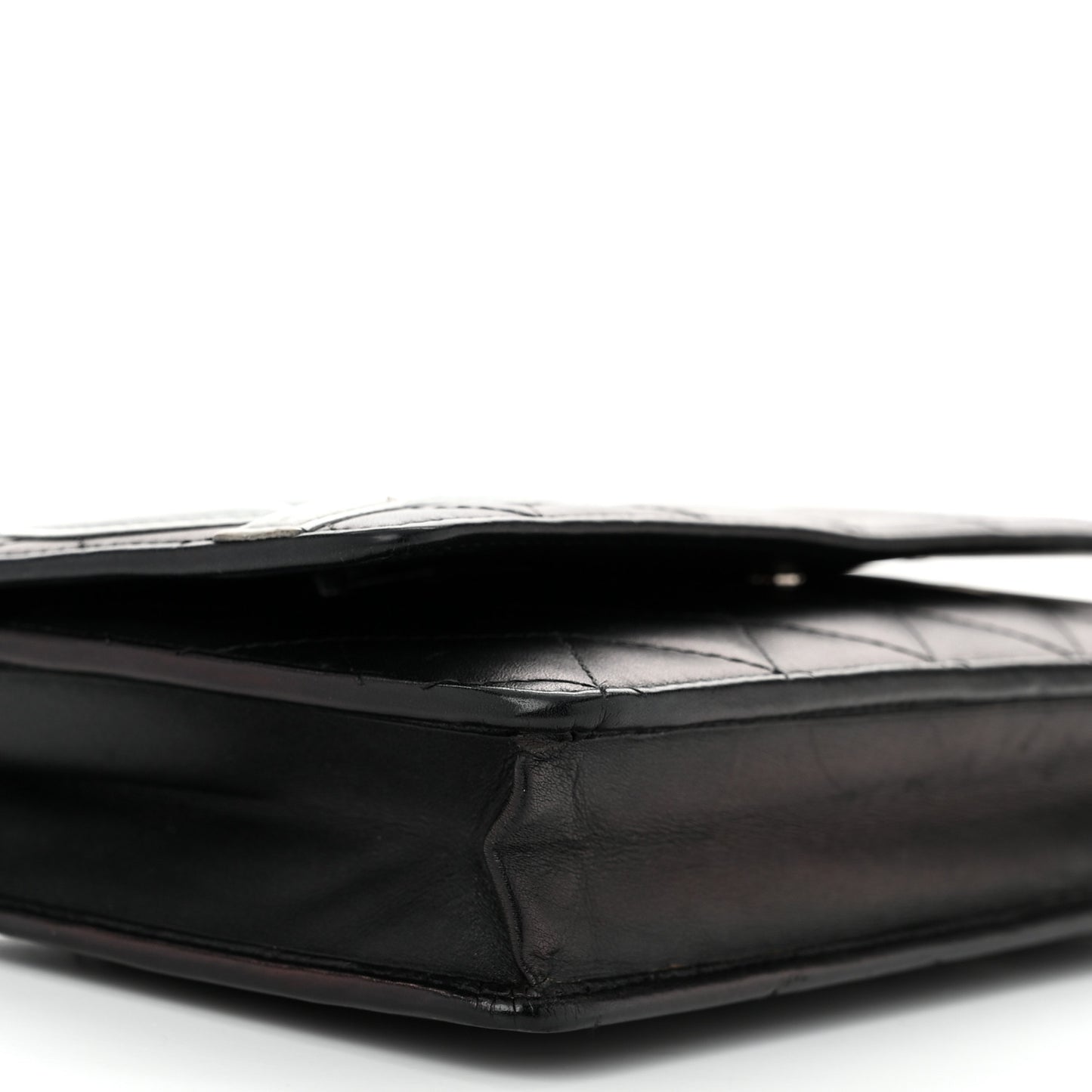 Calfskin Quilted Cambon Wallet on Chain WOC Black Silver