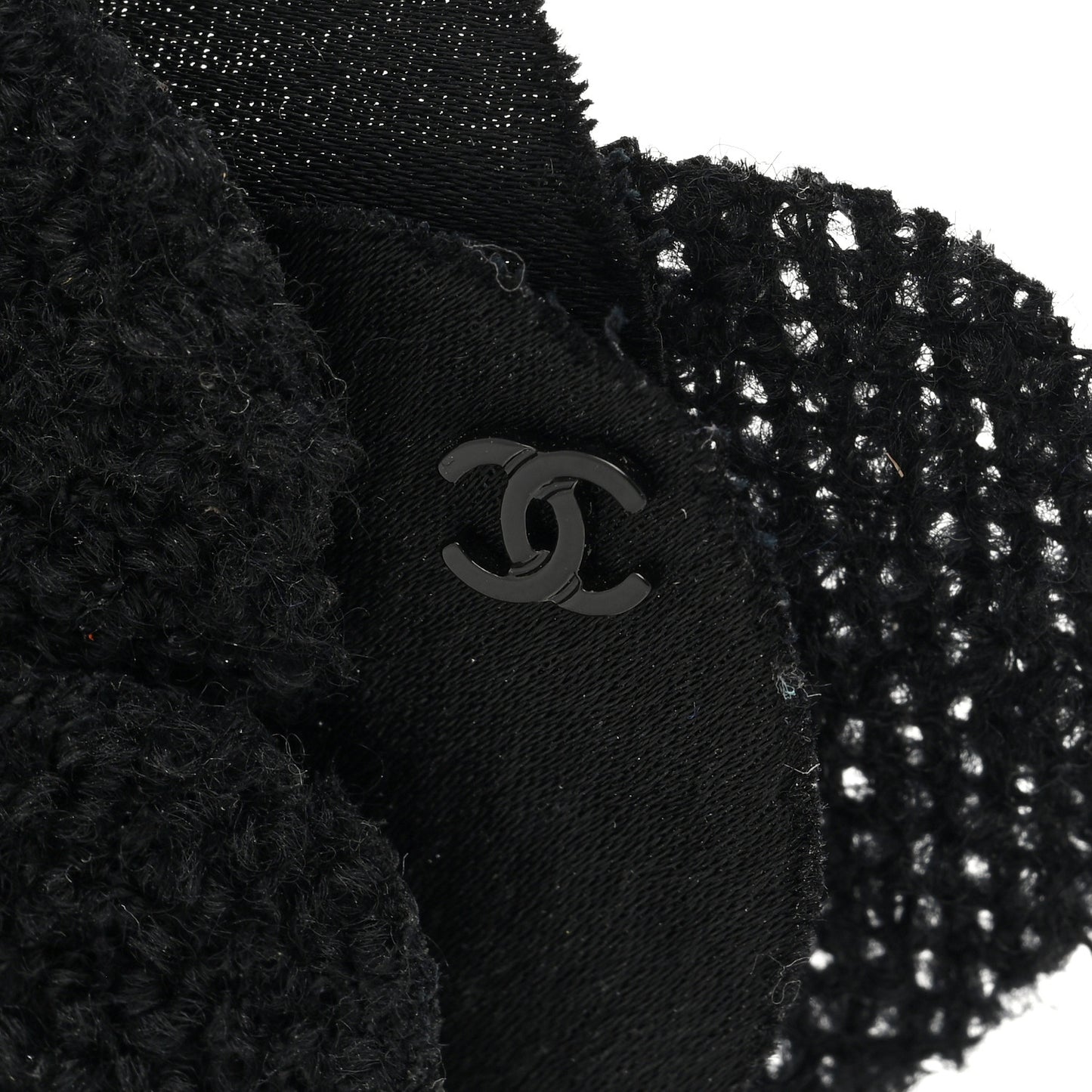 Tweed Fabric Camellia Pin Brooch Black