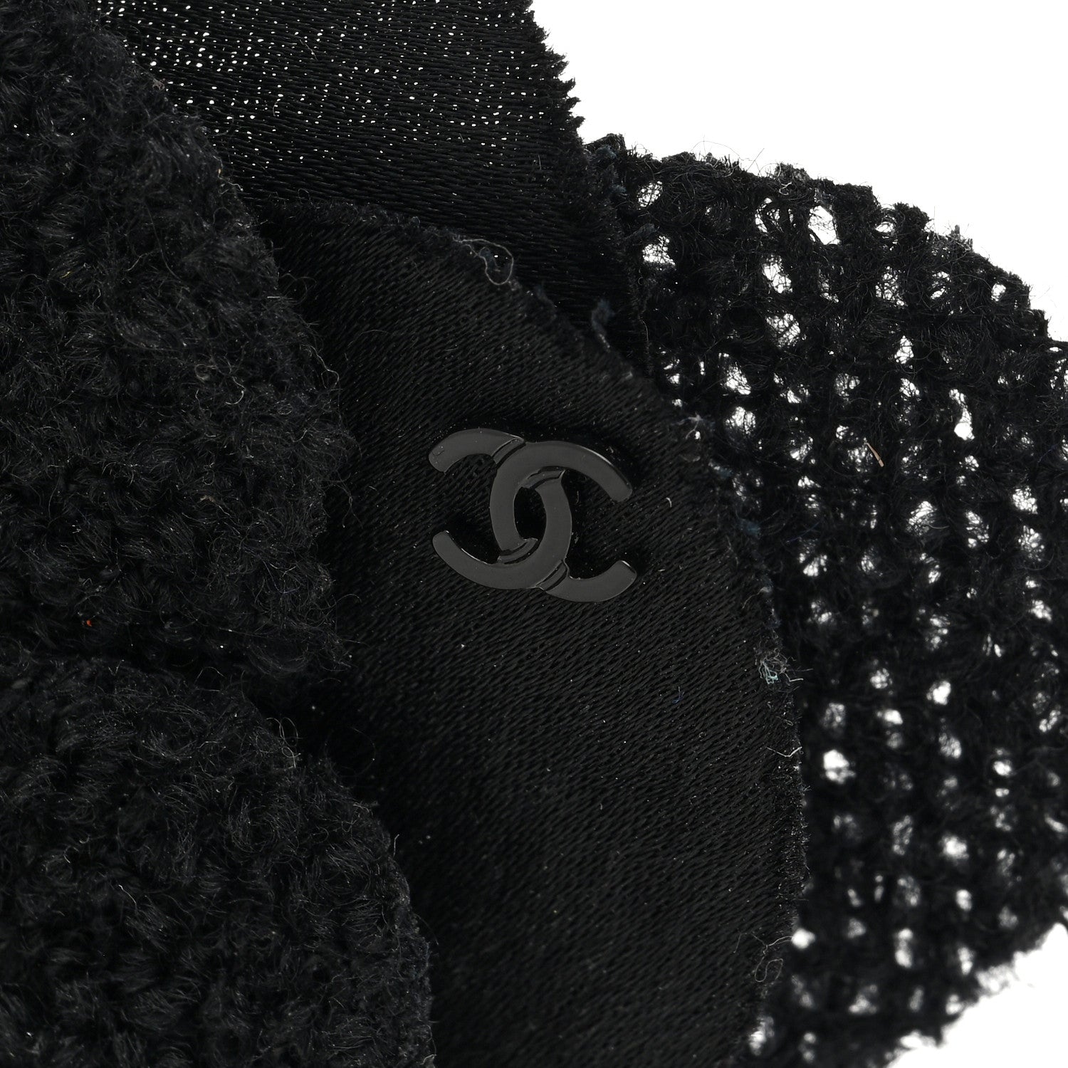 Chanel Tweed Fabric Camellia Pin Brooch Black 3 of 3