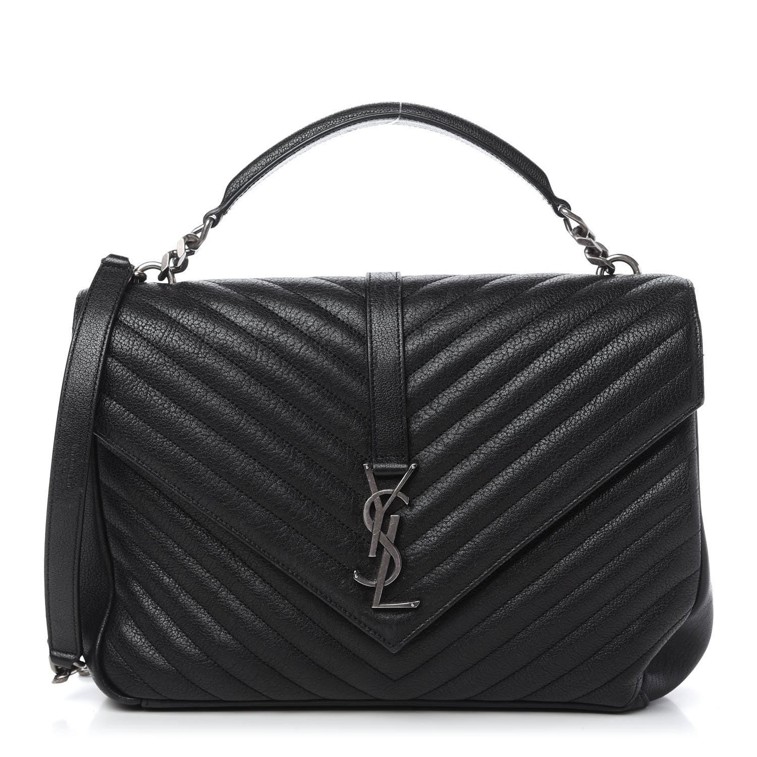 Saint Laurent Sheepskin Matelasse Chevron Monogram Large College Satchel Black 1 of 11