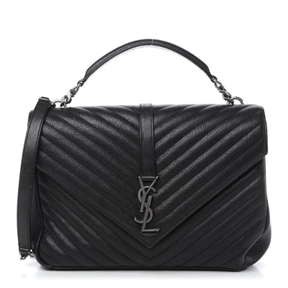 Saint Laurent Sheepskin Matelasse Chevron Monogram Large College Satchel Black 1 of 11
