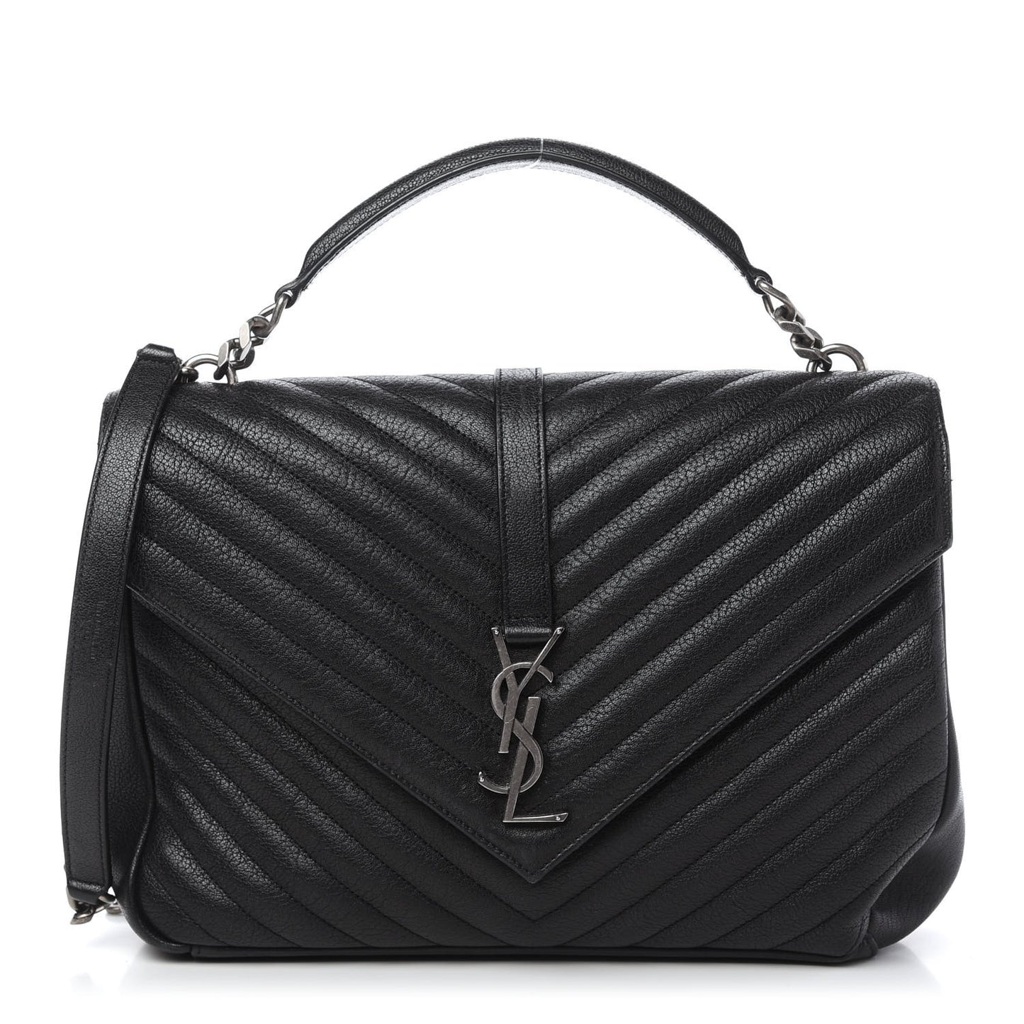 Sheepskin Matelasse Chevron Monogram Large College Satchel Black
