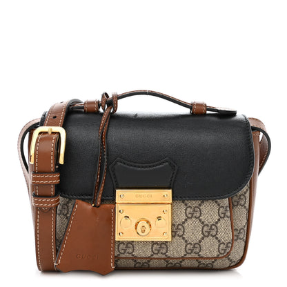 Gucci GG Supreme Monogram New Sakai Lux Calfskin Mini Padlock Flap Pocket Shoulder Bag Beige Ebony Black Cuir 1 of 10