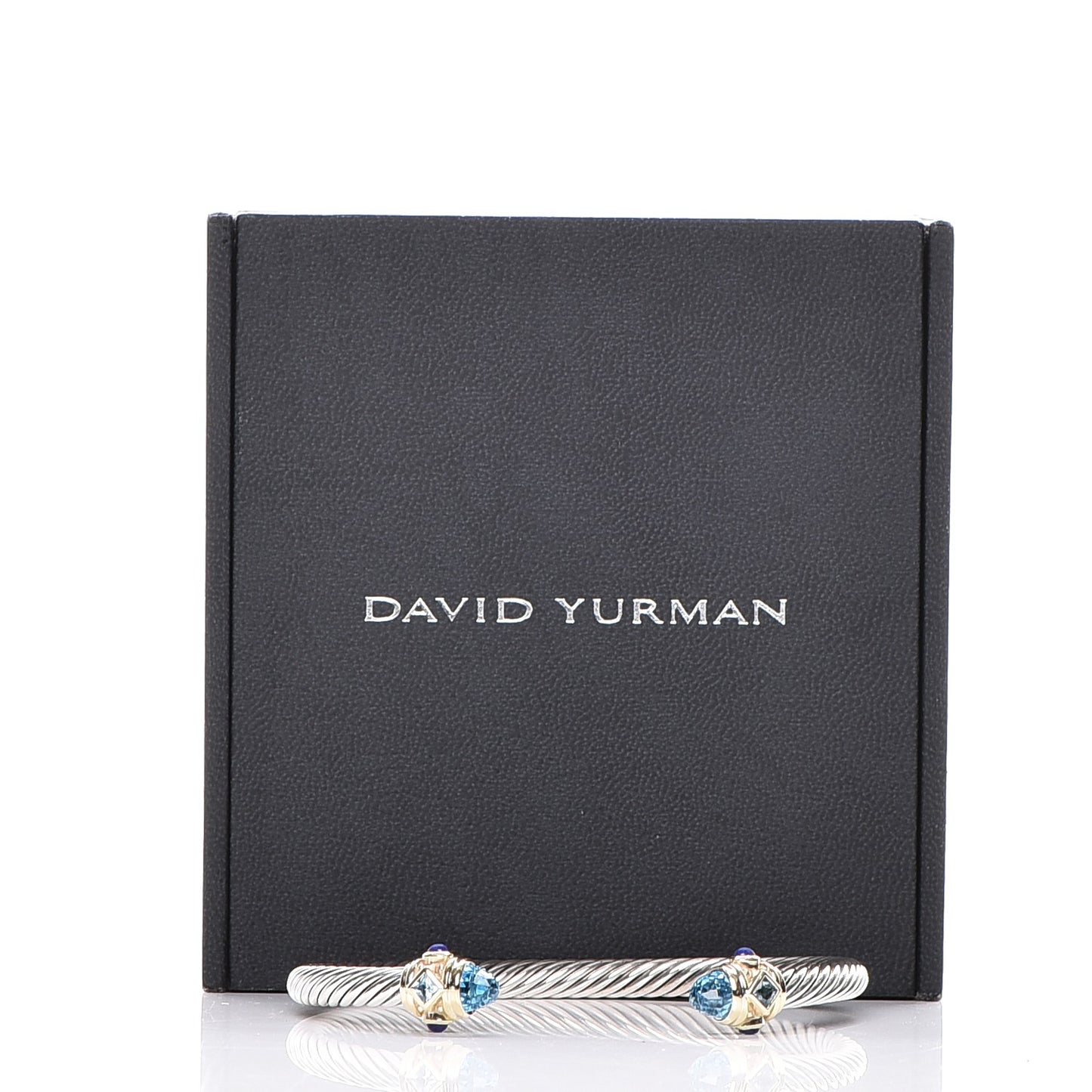 Sterling Silver 14K Yellow Gold Blue Topaz Lapis Lazuli 5mm Cable Renaissance Bracelet