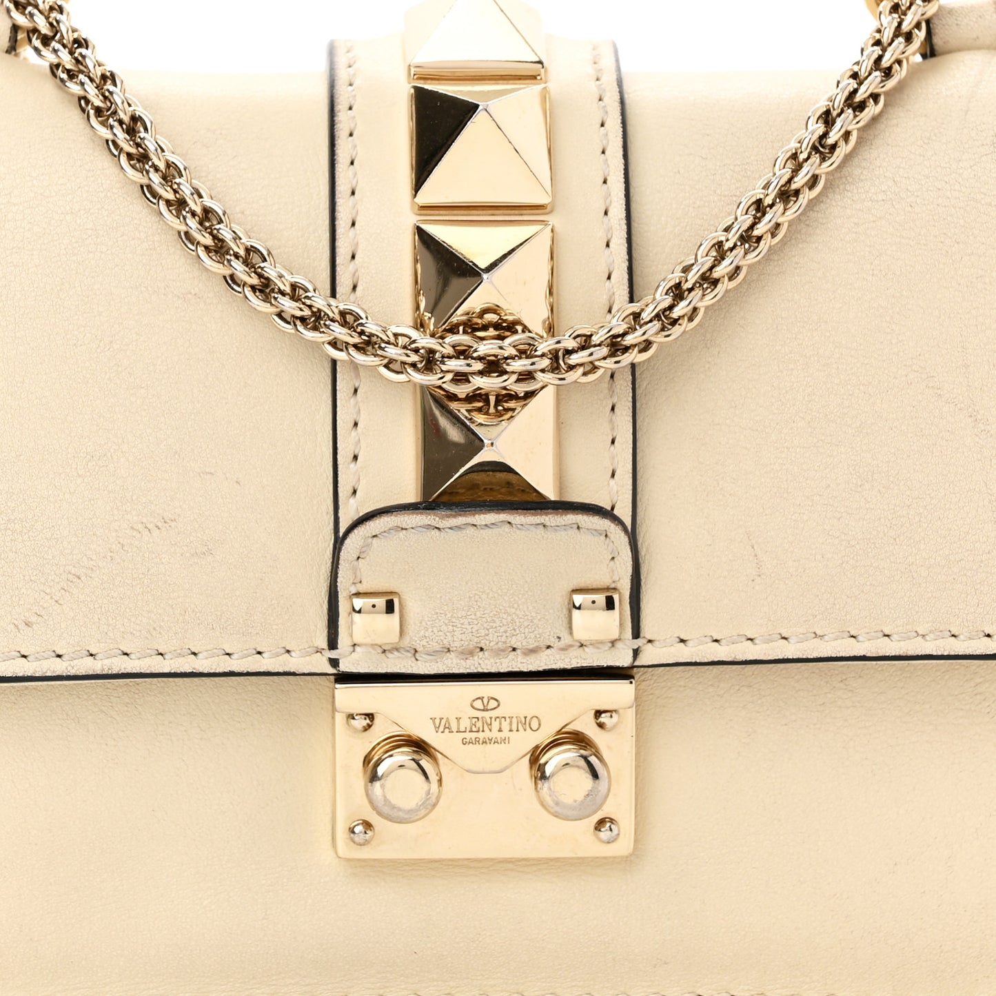 Vitello Mini Glam Lock Rockstud Flap White