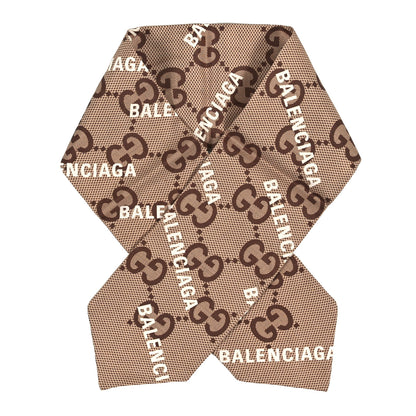 Gucci X BALENCIAGA Silk Twill Maxi GG Monogram GG B Neck Bow Scarf Beige White 1 of 3
