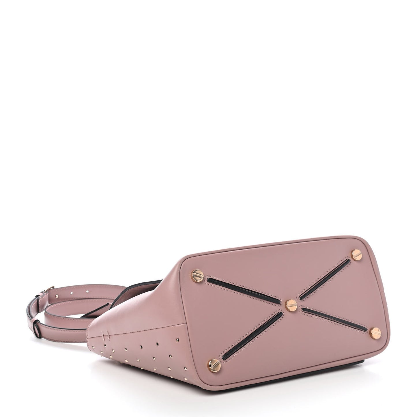 Calfskin Small Rockstud All Over Demilune Double Handle Satchel Lipstick