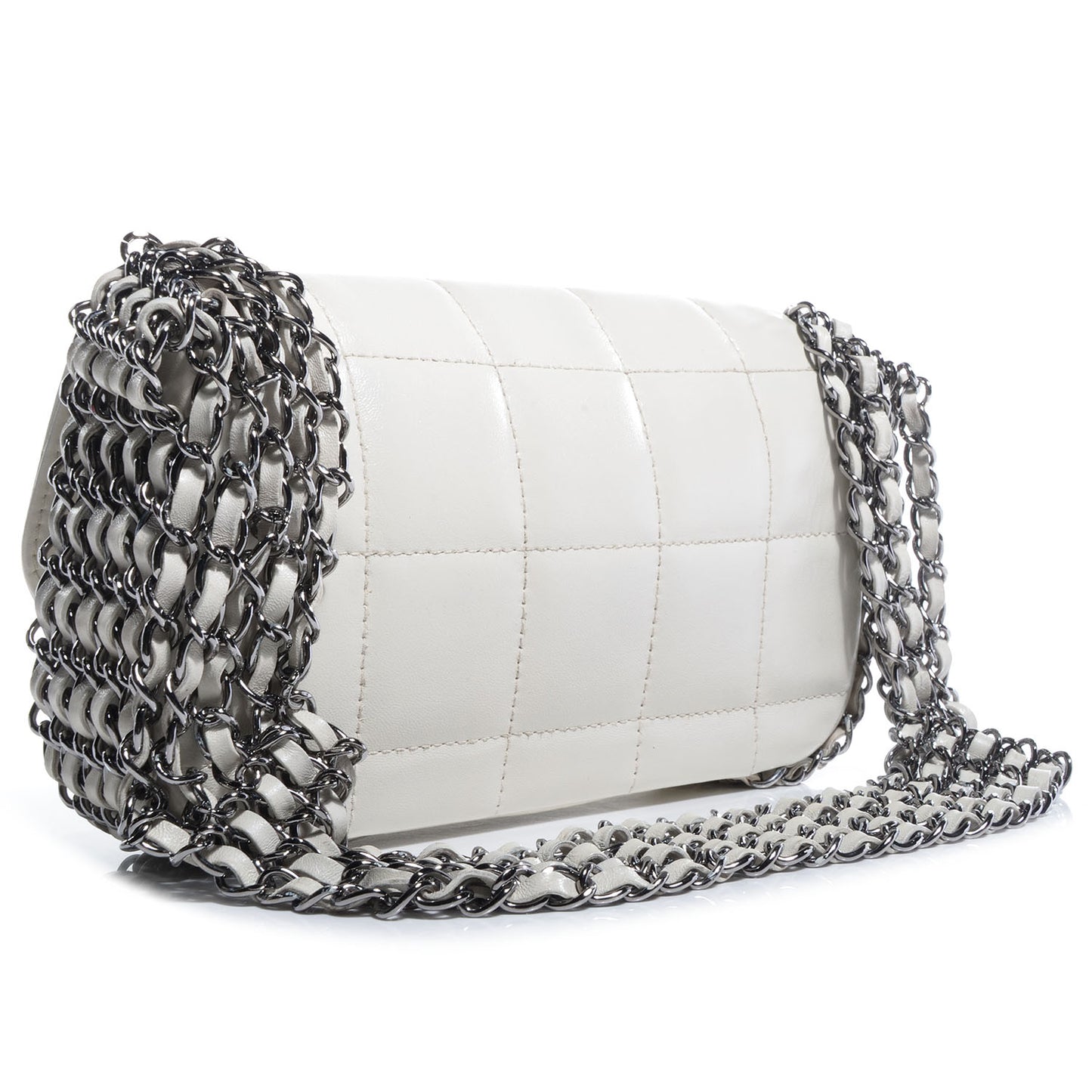 Lambskin Chocolate Bar 5 Chain Flap White