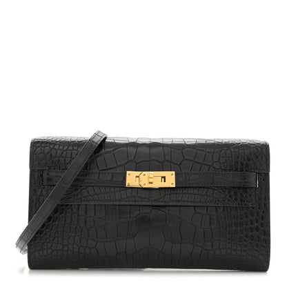 Hermes Matte Alligator Kelly Wallet To Go Black 1 of 11