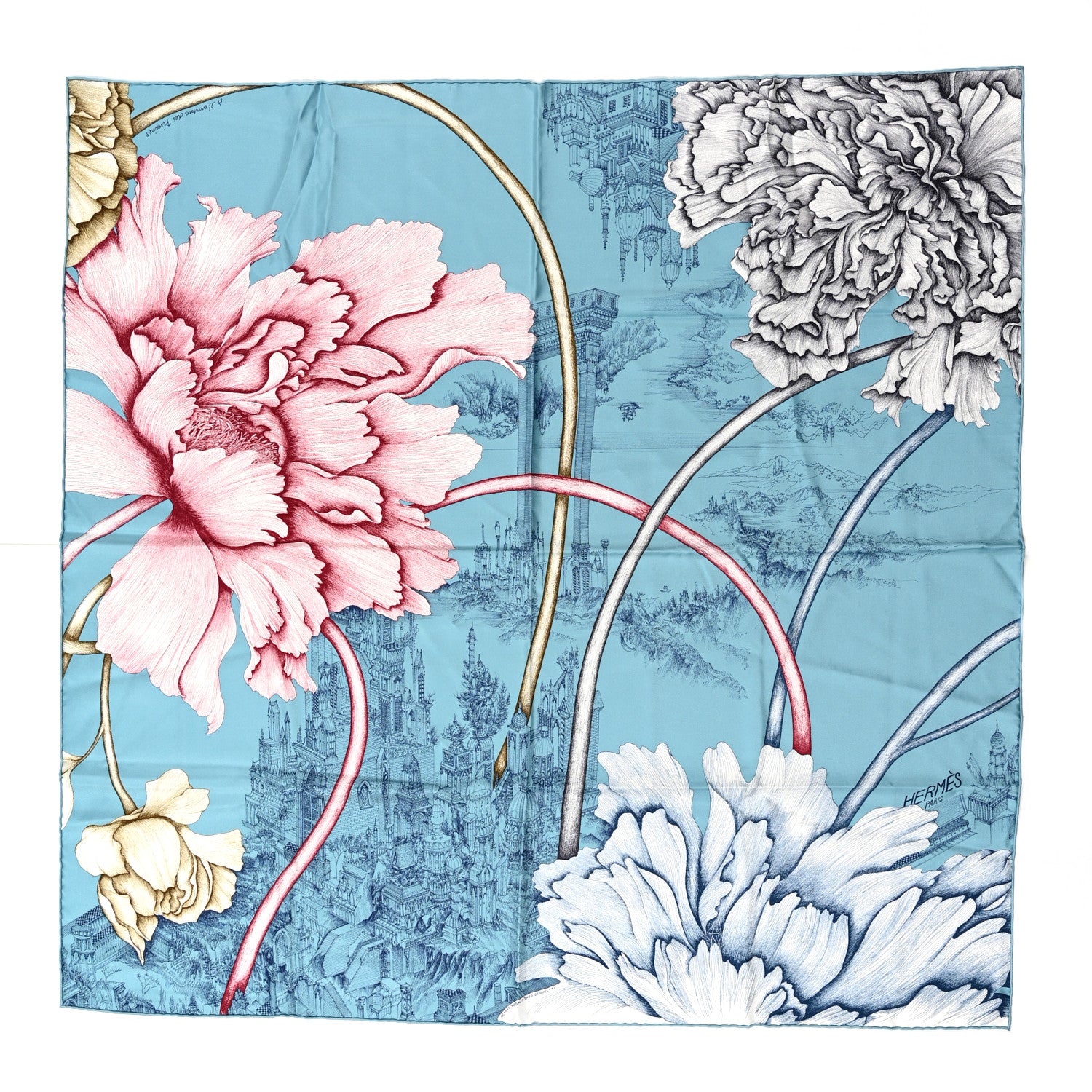 Hermes Silk A l'Ombre des Pivoines Scarf 90 1 of 5