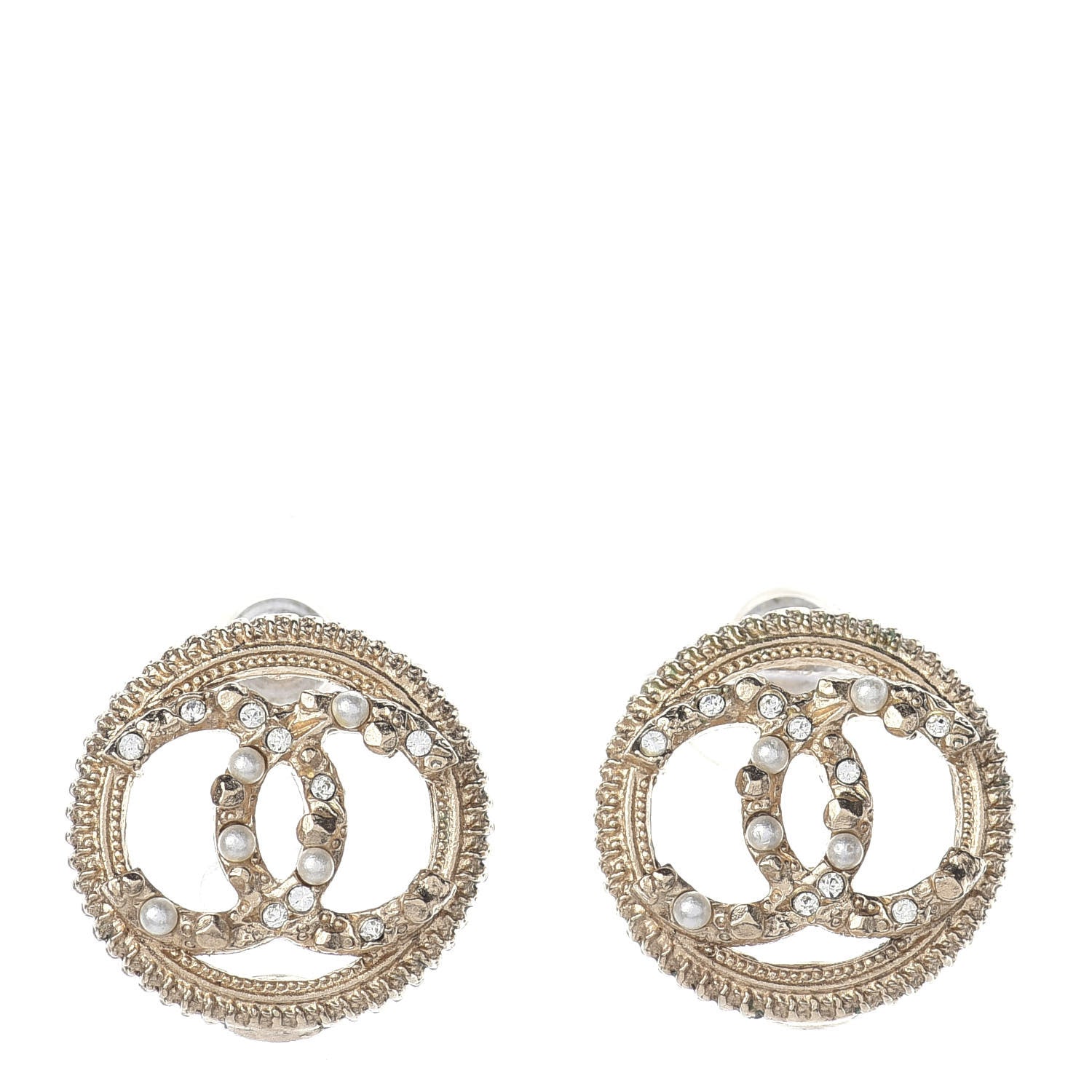 Chanel Pearl Crystal CC Round Earrings Gold 1 of 4