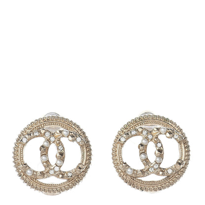 Chanel Pearl Crystal CC Round Earrings Gold 1 of 4
